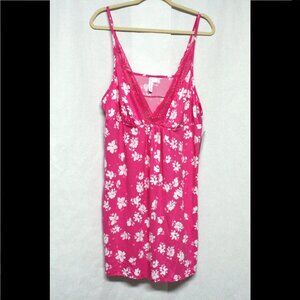 Joyspun Women's XL 16-18 Floral Pink & White Lace Front Knit Chemise